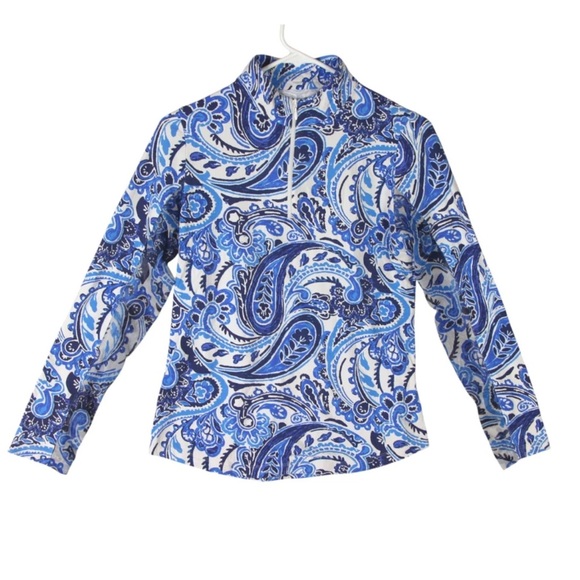IBKUL Tops - IBKUL UPF 50 Mock Neck Pullover Womens S Blue Paisley Golf Performance 1/4 Zip